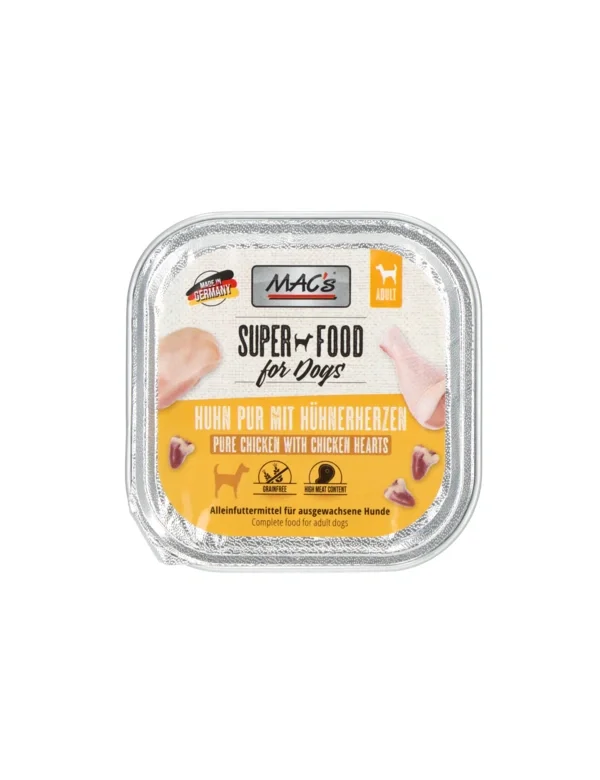 10 x MAC’s DOG Huhn pur mit Hühnerherzen 150g